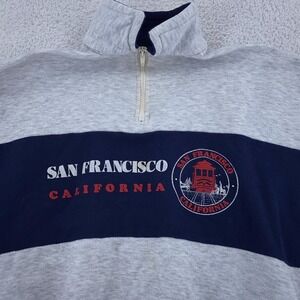 Vtg 90s San Francisco California Quarter Zip Color‎ Block Sweatshirt Mens BOXY M